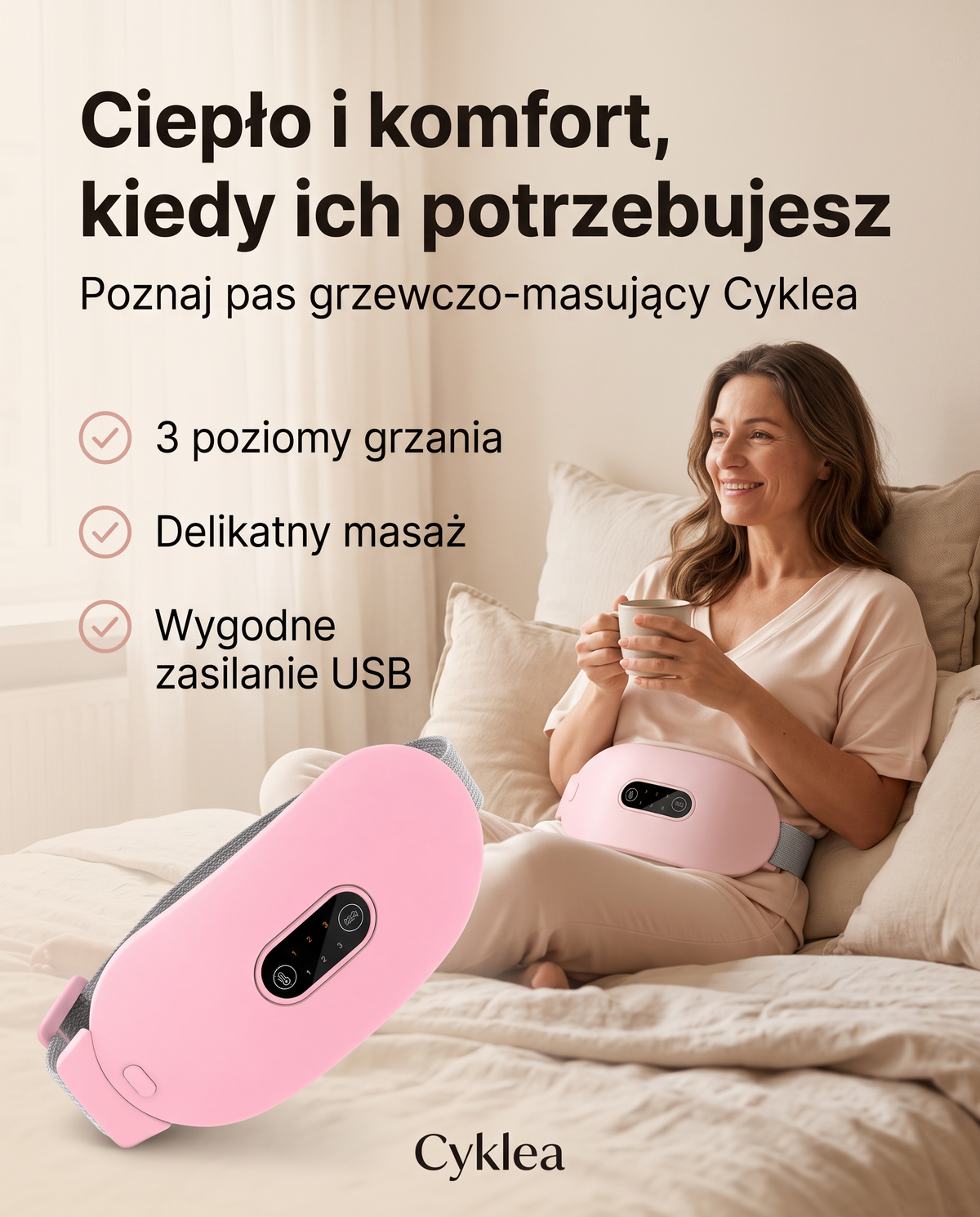 Cyklea – pas rozgrzewający na ból menstruacyjny z masażem